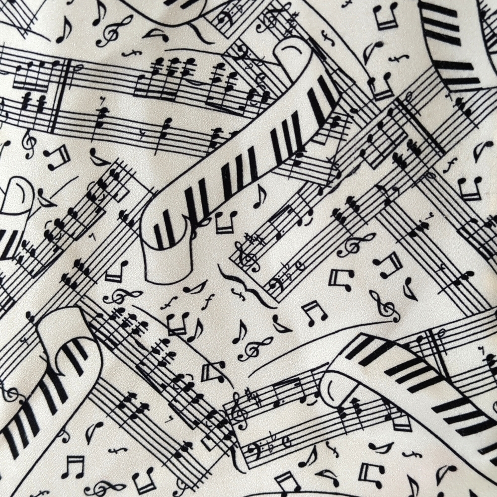 Pendleton 90's Vintage Silky Sheet Music Print Button Down Blouse Cream Black 4 - Picture 6 of 11